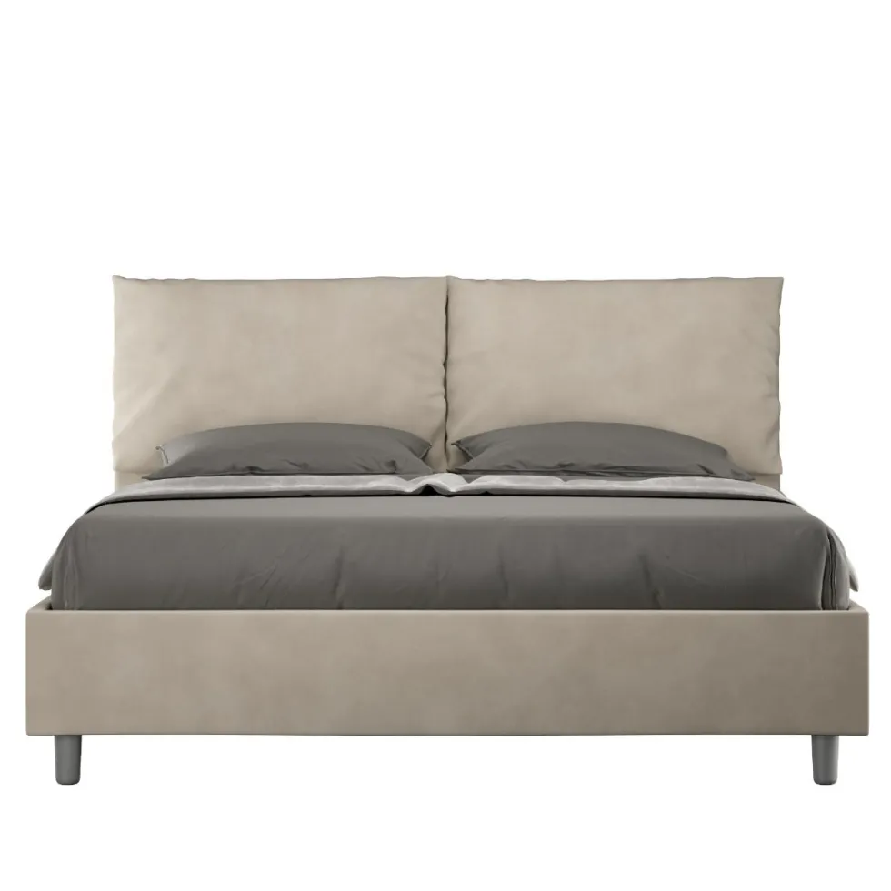 Letto 160x210cm matrimoniale con cuscino in microfibra sabbia beige LIT425