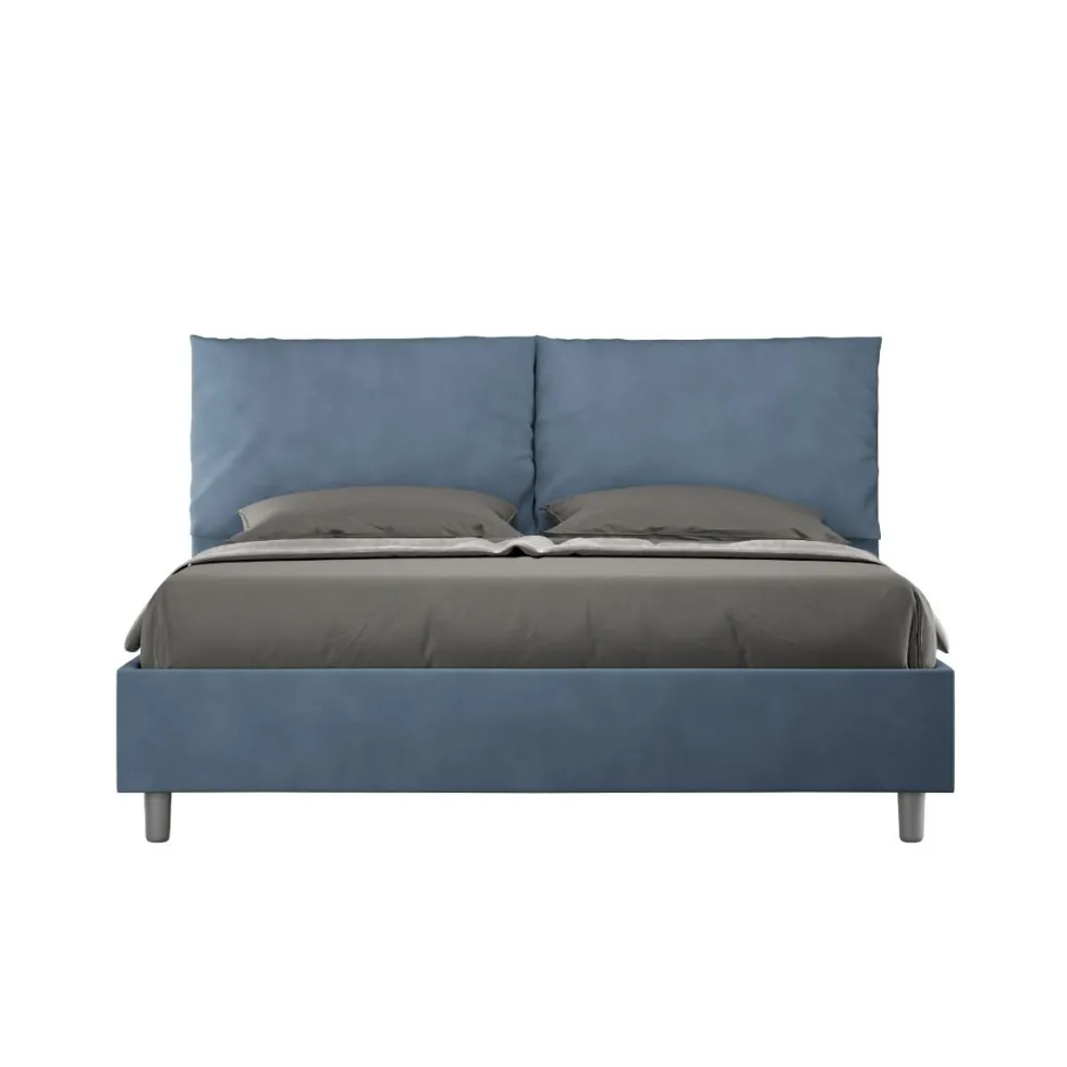 Letto 160x210cm matrimoniale con cuscino in microfibra blu LIT425