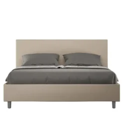 Letto 160x190cm matrimoniale contenitore con testiera imbottita tortora LIT386