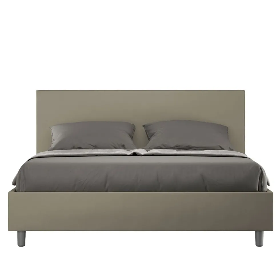 Letto 160x190cm matrimoniale contenitore con testiera imbottita cappuccino LIT386