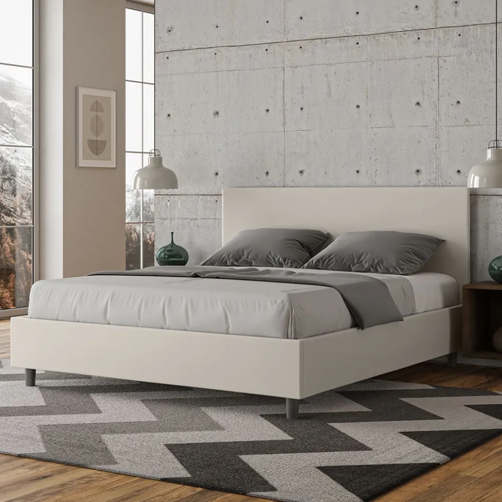 Letto 160x190cm matrimoniale contenitore con testiera imbottita bianco LIT386