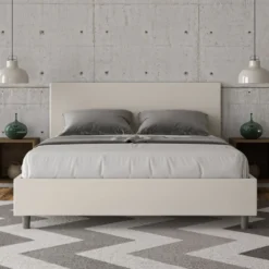 Letto 160x190cm matrimoniale contenitore con testiera imbottita bianco LIT386