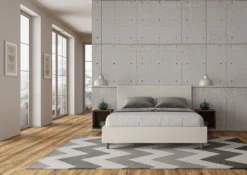 Letto 160x190cm matrimoniale contenitore con testiera imbottita bianco LIT386