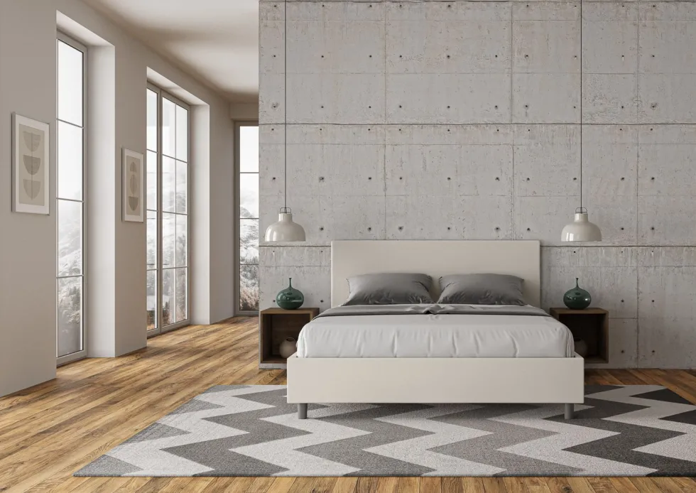 Letto 160x190cm matrimoniale contenitore con testiera imbottita bianco LIT386