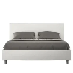 Letto 160x190cm matrimoniale contenitore con testiera imbottita bianco LIT386