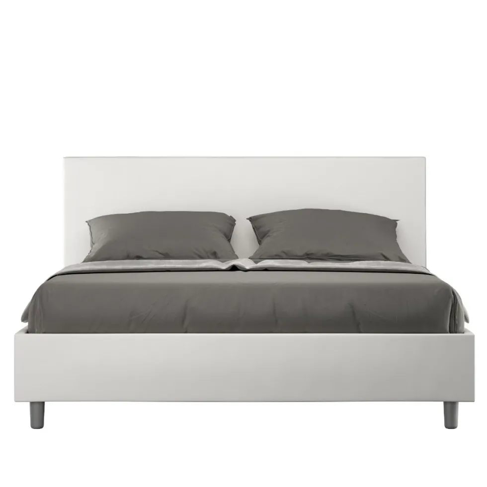 Letto 160x190cm matrimoniale contenitore con testiera imbottita bianco LIT386