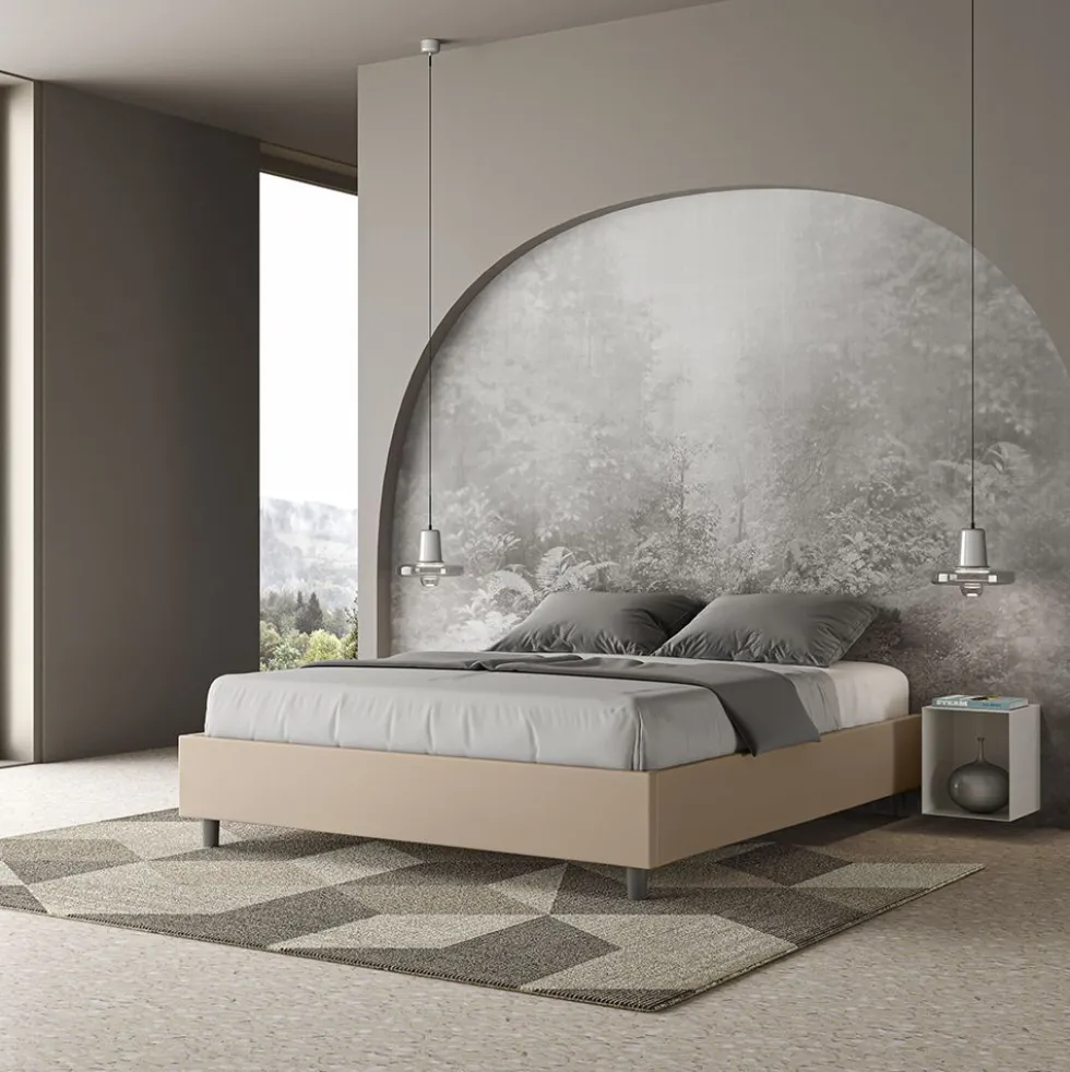 Letto 160x210cm matrimoniale contenitore sommier in similpelle tortora LIT376