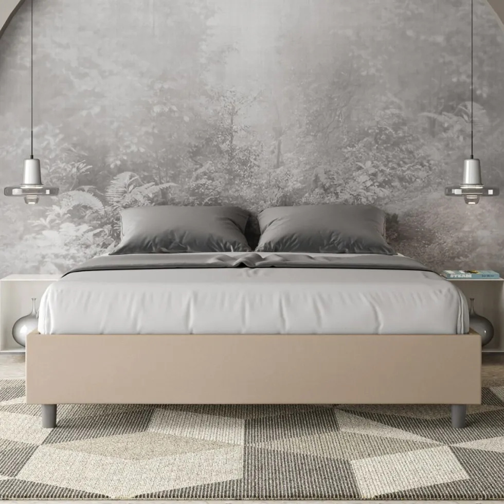 Letto 160x210cm matrimoniale contenitore sommier in similpelle tortora LIT376