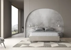 Letto 160x190cm matrimoniale contenitore sommier in microfibra sabbia beige LIT358