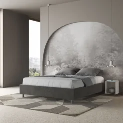 Letto 160x190cm matrimoniale contenitore sommier in microfibra grigio LIT358