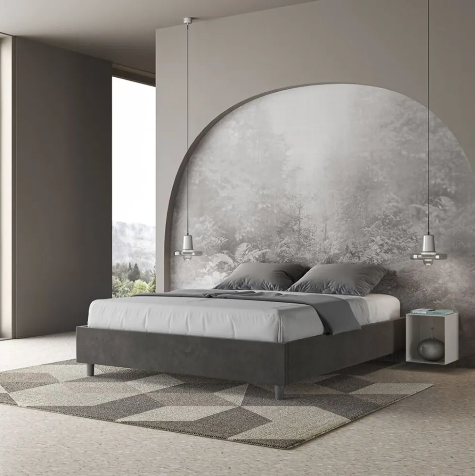 Letto 160x190cm matrimoniale contenitore sommier in microfibra grigio LIT358