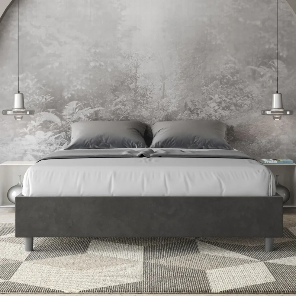 Letto 160x190cm matrimoniale contenitore sommier in microfibra grigio LIT358