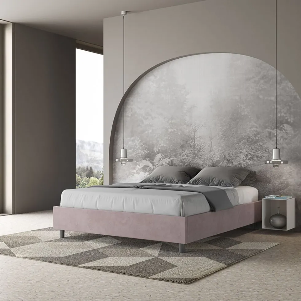 Letto 160x190cm matrimoniale contenitore sommier in microfibra glicine lilla LIT358