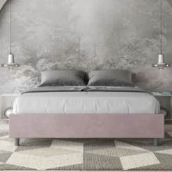 Letto 160x190cm matrimoniale contenitore sommier in microfibra glicine lilla LIT358