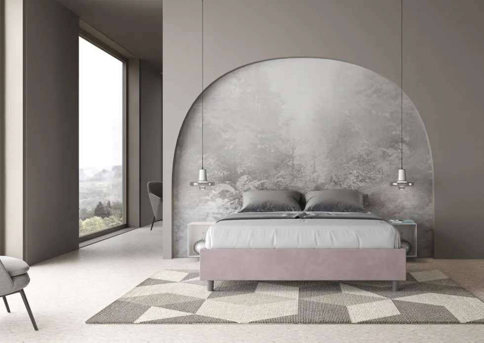 Letto 160x190cm matrimoniale contenitore sommier in microfibra glicine lilla LIT358