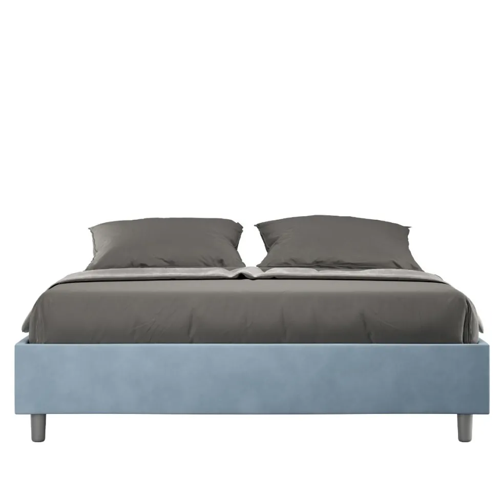 Letto 160x190cm matrimoniale contenitore sommier in microfibra azzurro LIT358