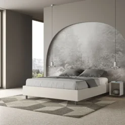 Letto 160x200cm matrimoniale contenitore sommier in similpelle bianco LIT366