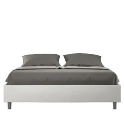 Letto 160x200cm matrimoniale contenitore sommier in similpelle bianco LIT366