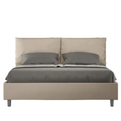 Letto 160x210cm matrimoniale contenitore con cuscino in similpelle tortora LIT424