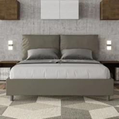 Letto 160x210cm matrimoniale contenitore con cuscino in similpelle cappuccino LIT424