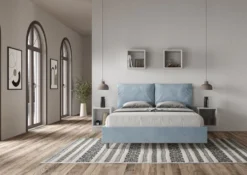 Letto 160x210cm matrimoniale contenitore con cuscino in microfibra azzurro LIT426