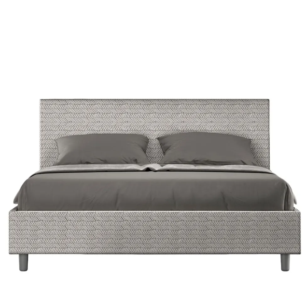 Letto 160x210cm matrimoniale contenitore con testiera imbottita in tessuto bianco LIT414