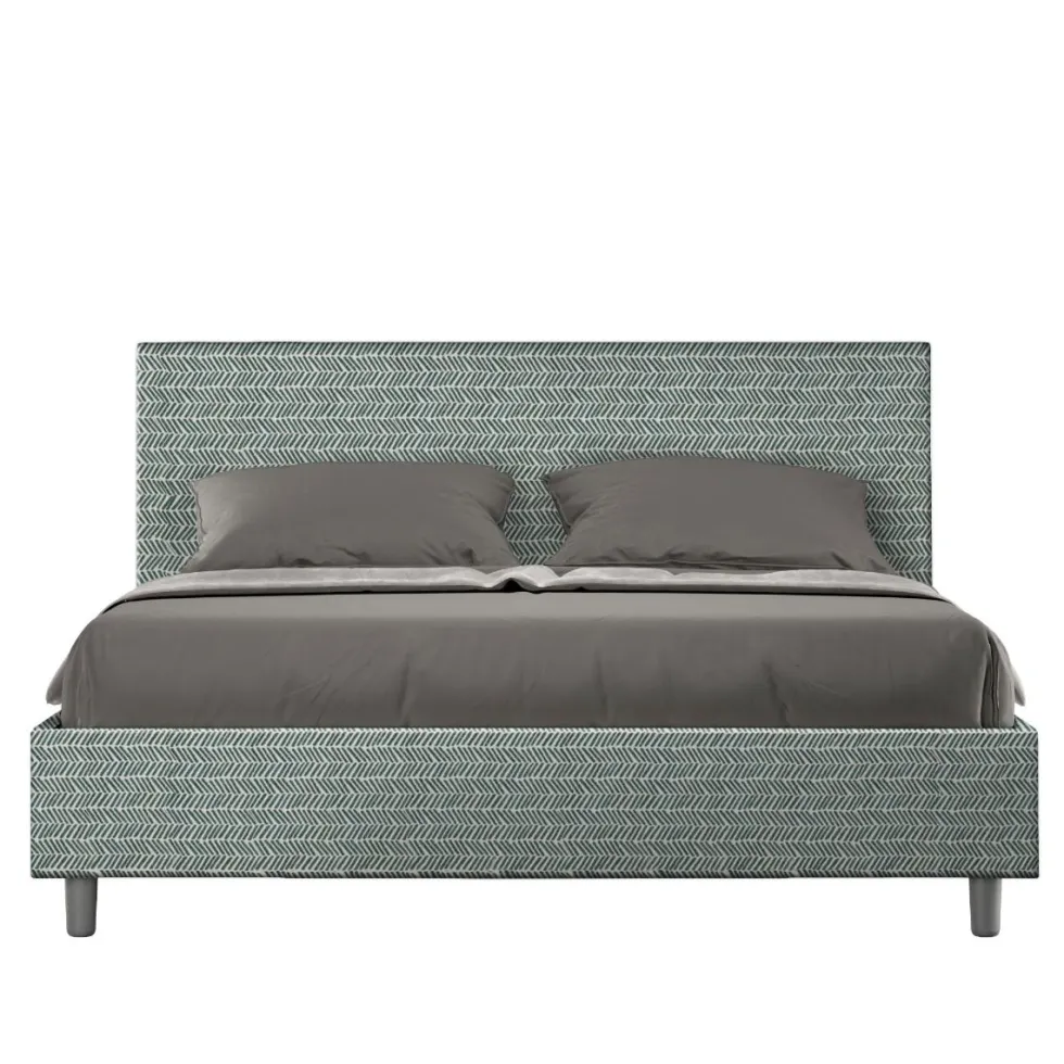 Letto 160x210cm matrimoniale contenitore con testiera imbottita in tessuto azzurro LIT414