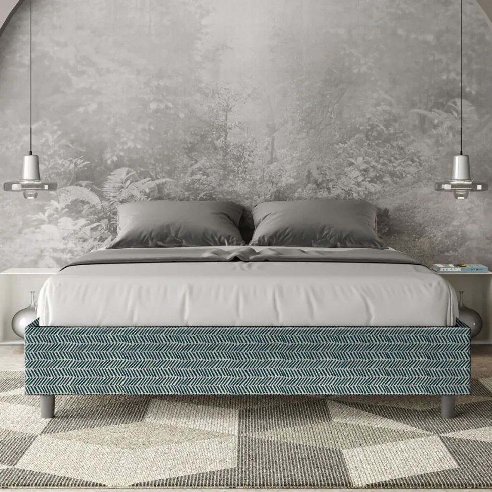 Letto 160x200cm matrimoniale contenitore sommier in tessuto blu LIT374