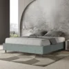 Letto 160x200cm matrimoniale contenitore sommier in tessuto azzurro LIT374