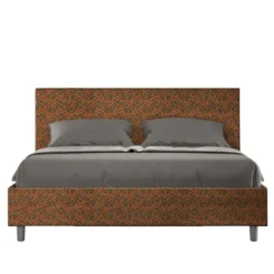 Letto 160x210cm matrimoniale contenitore con testiera imbottita in tessuto arancio LIT412