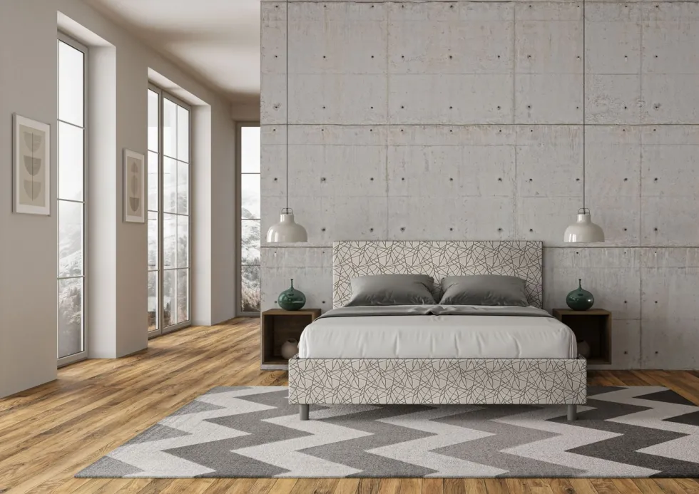 Letto 160x210cm matrimoniale contenitore con testiera imbottita in tessuto grigio LIT412