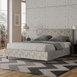 Letto 160x210cm matrimoniale contenitore con testiera imbottita in tessuto grigio LIT412