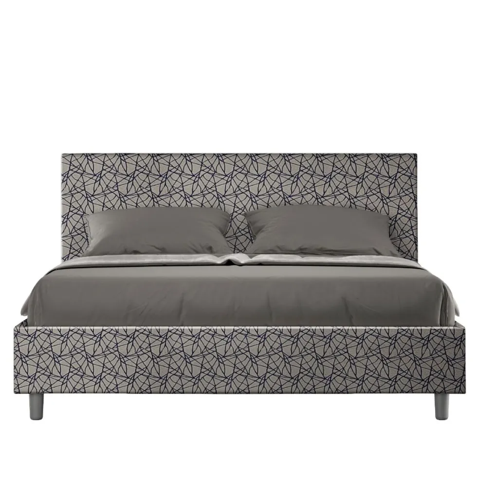 Letto 160x210cm matrimoniale contenitore con testiera imbottita in tessuto blu LIT412