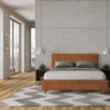 Letto 160x210cm matrimoniale contenitore con testiera imbottita in tessuto arancio LIT410