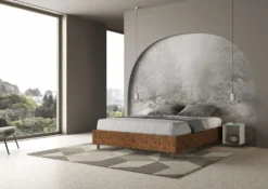 Letto 160x200cm matrimoniale contenitore sommier in tessuto arancio LIT372