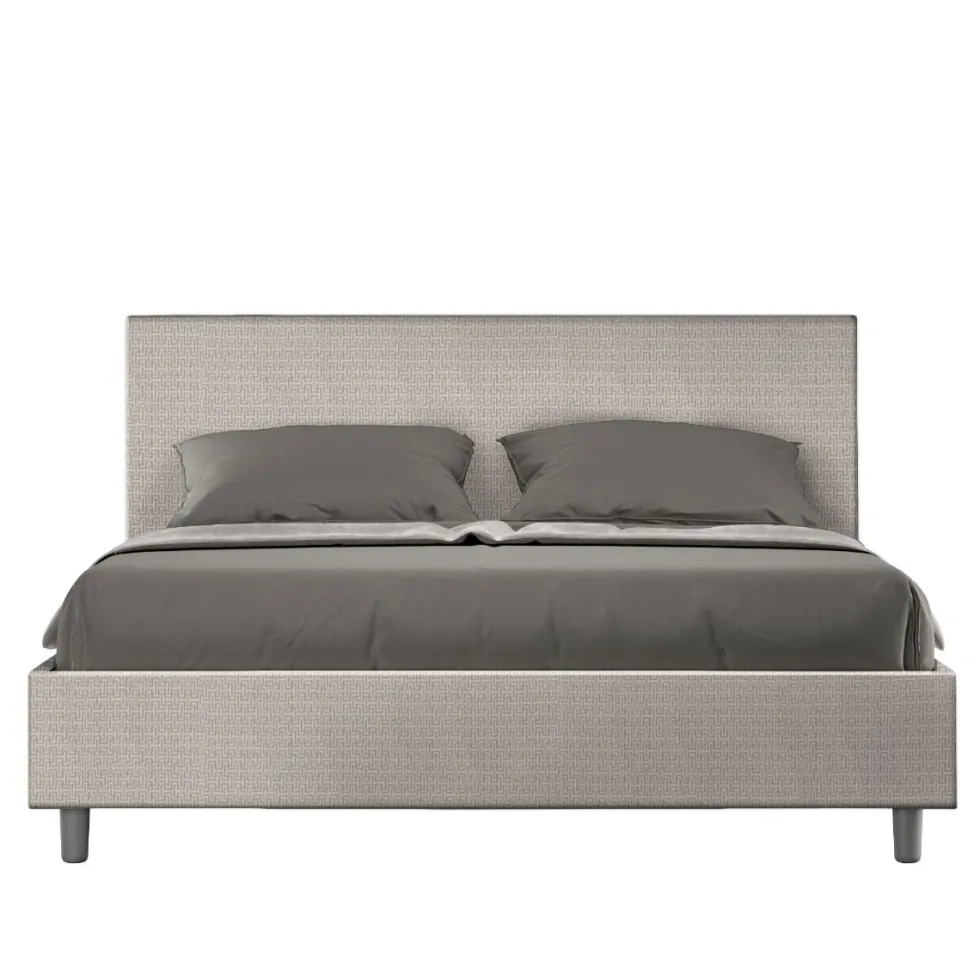 Letto 160x210cm matrimoniale contenitore con testiera imbottita in tessuto bianco LIT410
