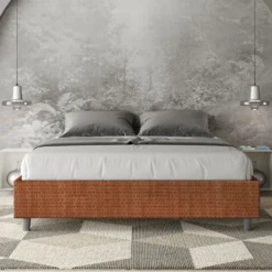 Letto 160x200cm matrimoniale contenitore sommier in tessuto arancio LIT370