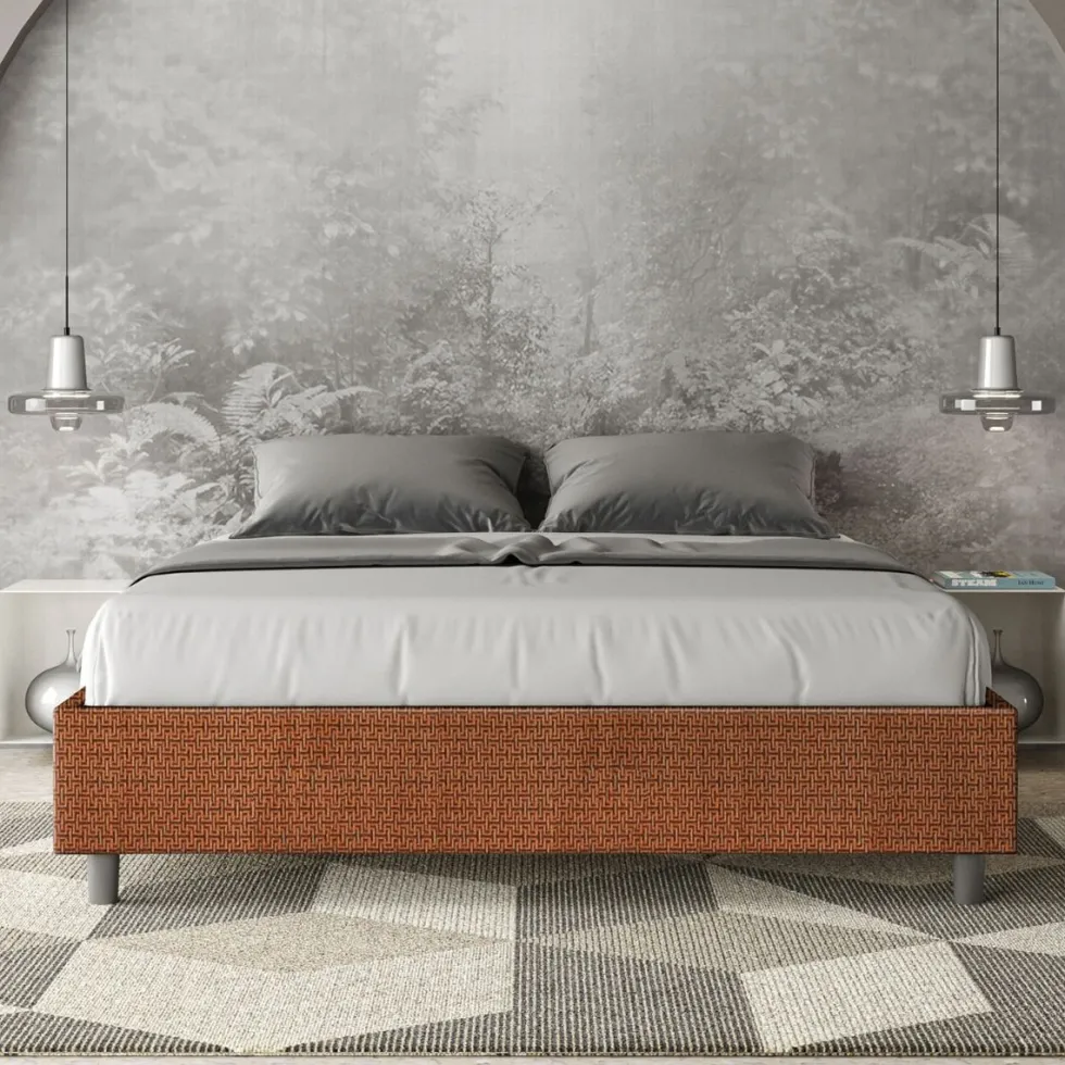 Letto 160x200cm matrimoniale contenitore sommier in tessuto arancio LIT370