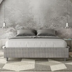 Letto 160x200cm matrimoniale contenitore sommier in tessuto grigio LIT370