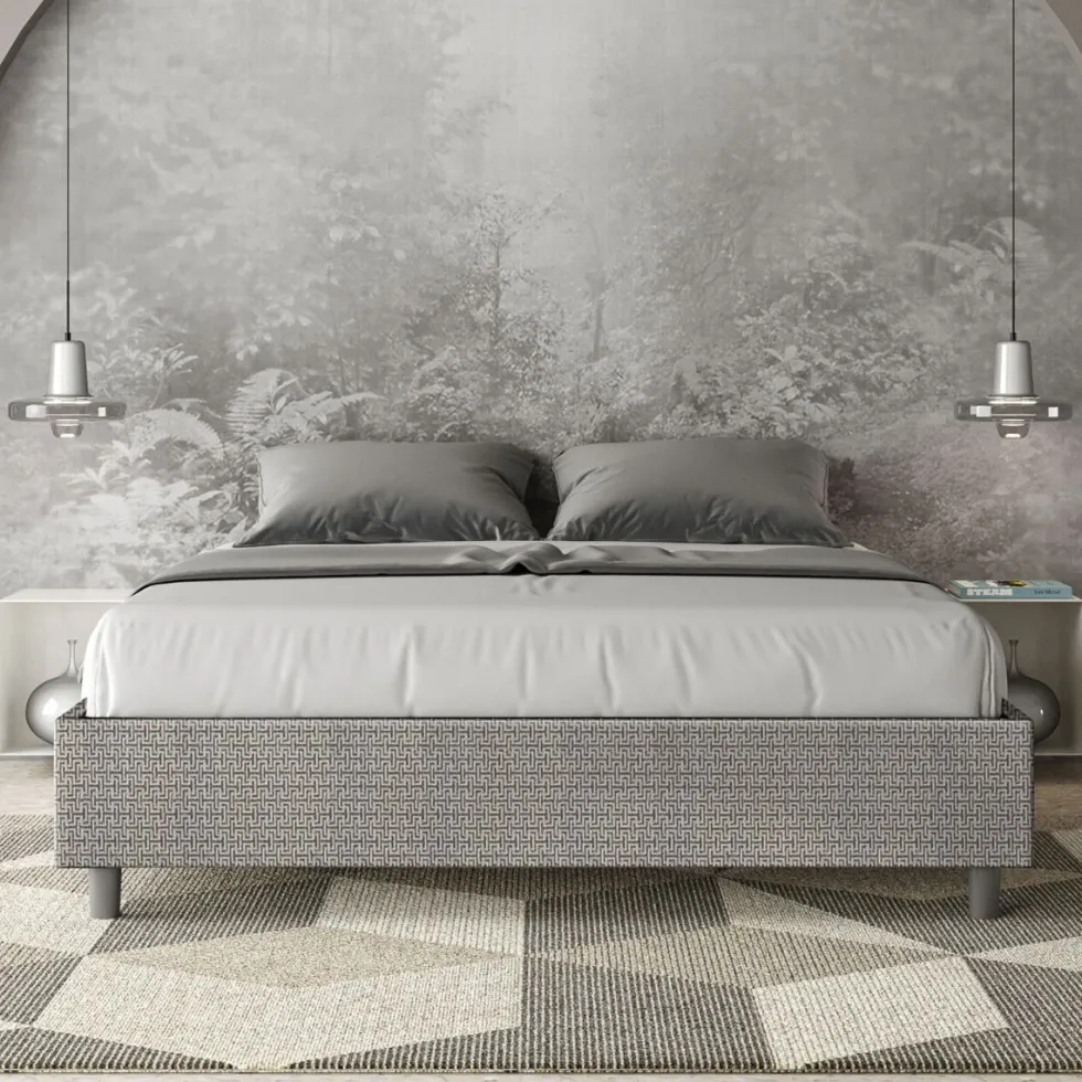 Letto 160x200cm matrimoniale contenitore sommier in tessuto grigio LIT370