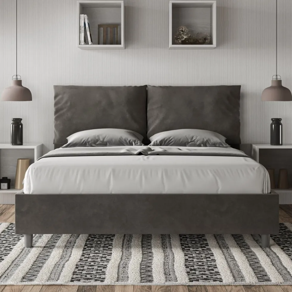 Letto 160x200cm matrimoniale contenitore con cuscino in microfibra grigio LIT422