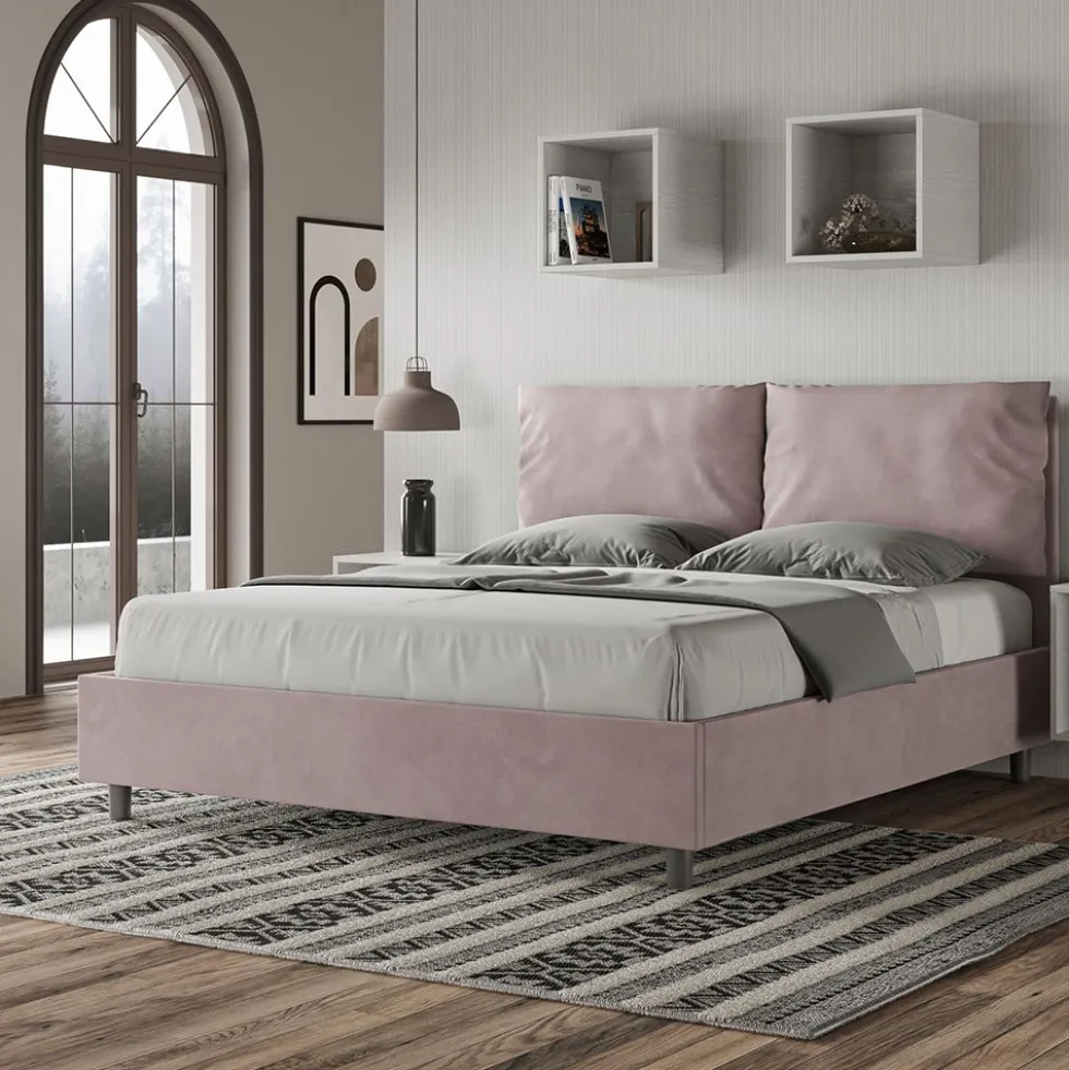 Letto 160x200cm matrimoniale contenitore con cuscino in microfibra glicine lilla LIT422