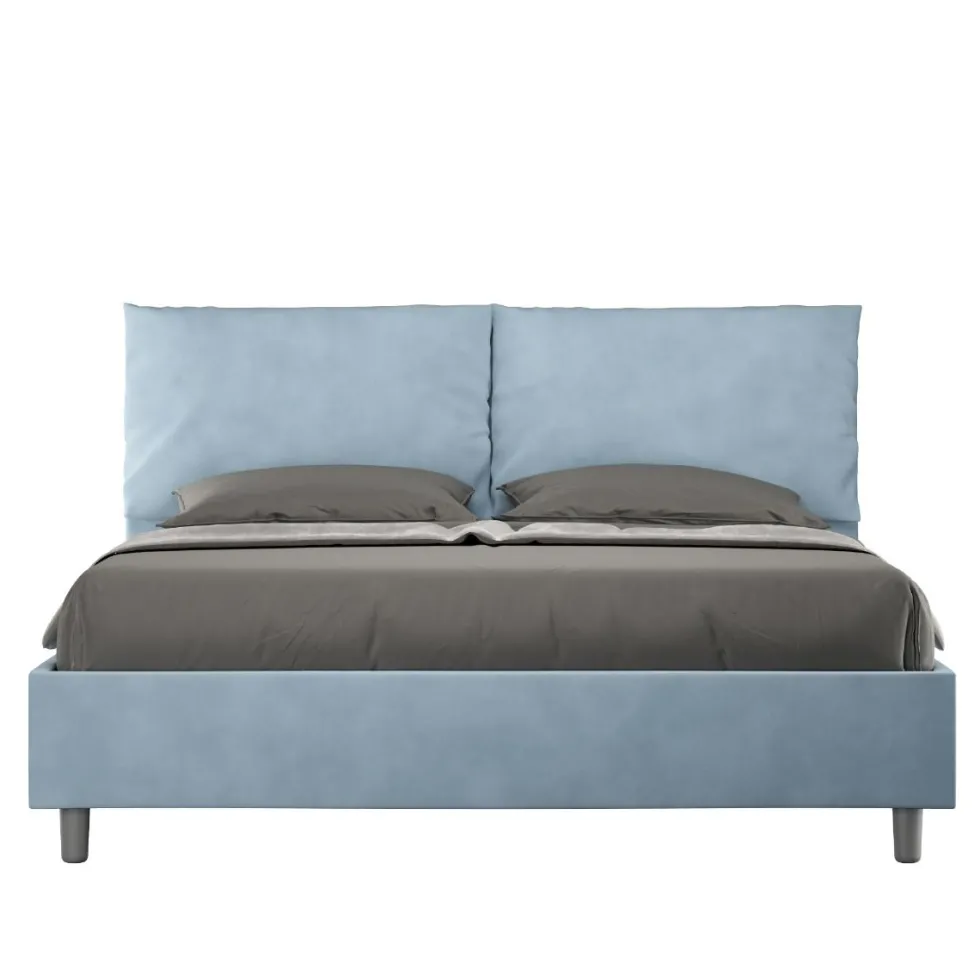 Letto 160x200cm matrimoniale contenitore con cuscino in microfibra azzurro LIT422