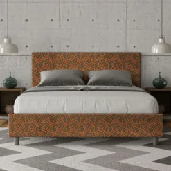 Letto 160x200cm matrimoniale contenitore con testiera imbottita in tessuto arancio LIT402