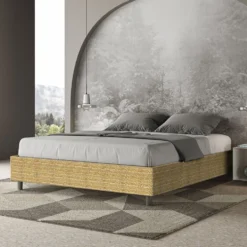 Letto 160x210cm matrimoniale contenitore sommier in tessuto giallo LIT384