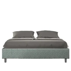 Letto 160x210cm matrimoniale contenitore sommier in tessuto azzurro LIT384