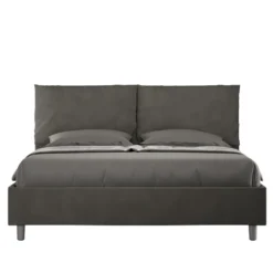 Letto 160x210cm matrimoniale contenitore con cuscino in microfibra grigio LIT426