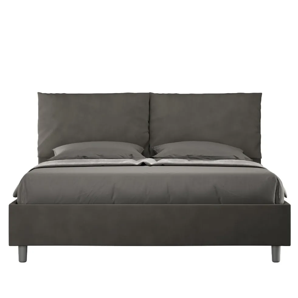 Letto 160x210cm matrimoniale contenitore con cuscino in microfibra grigio LIT426