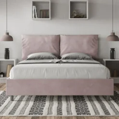 Letto 160x190cm matrimoniale contenitore con cuscino in microfibra glicine lilla LIT418