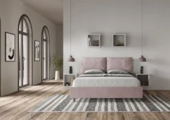 Letto 160x190cm matrimoniale contenitore con cuscino in microfibra glicine lilla LIT418